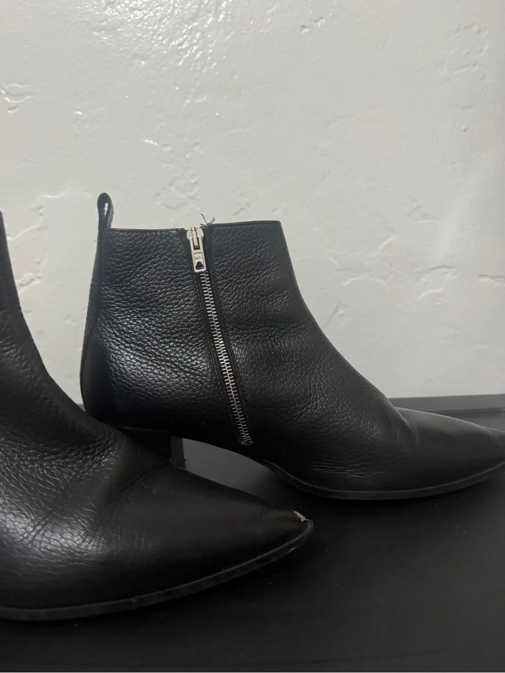 Everlane Black Leather Pointed Ankle Booties with Side Zip